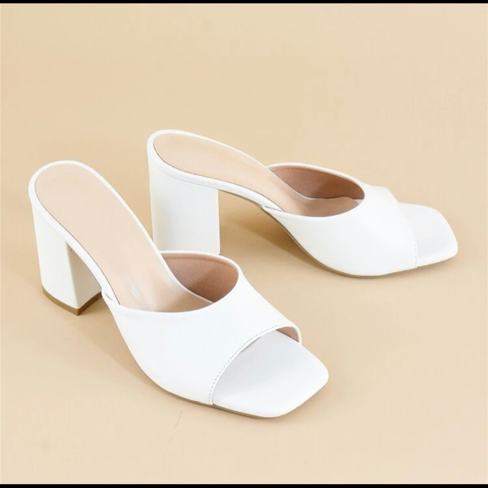 White Chunky Mule Heels
